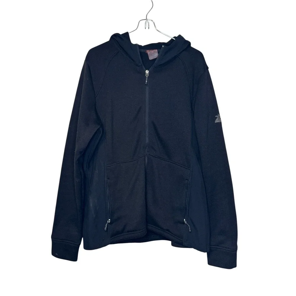 ZeroXposur Men Sweater Full Zip Hooded Zipper Pocket Long Sleeve Black Size XL